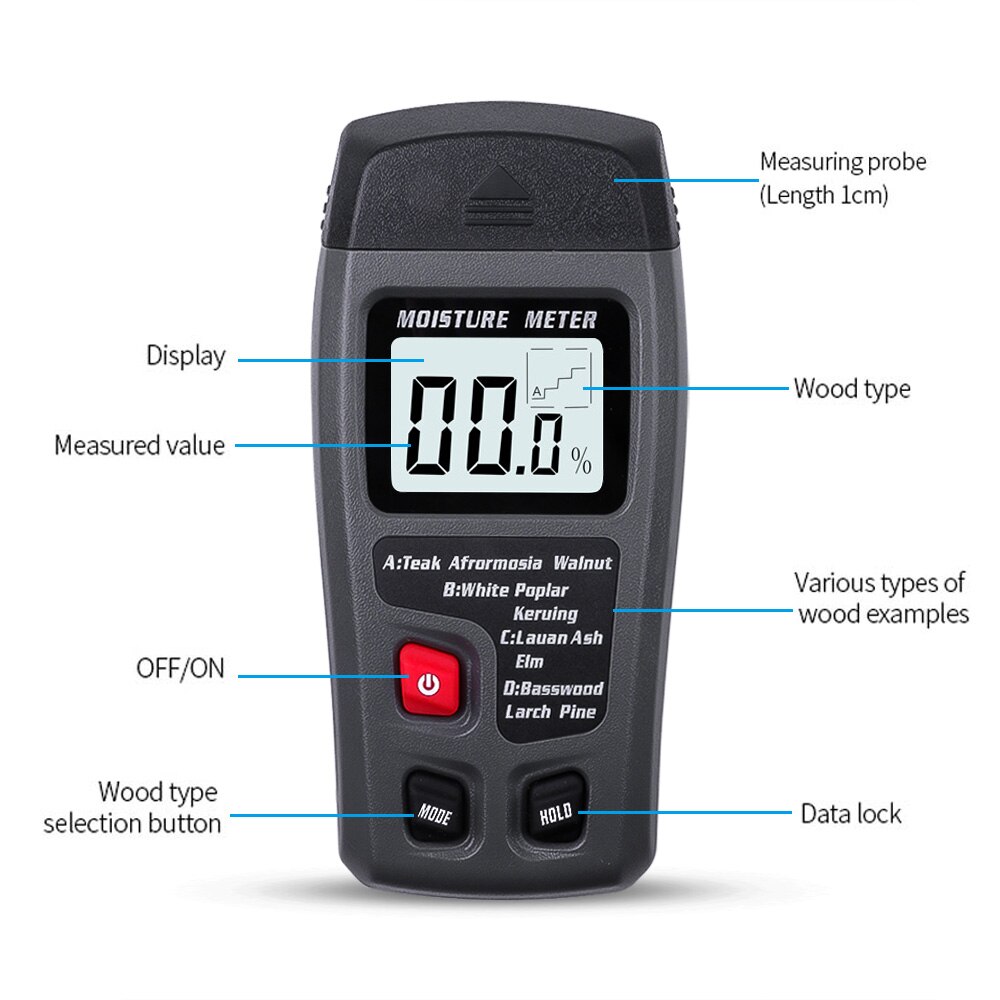 Digital Wood Water Moisture Meter Tester Tools Timber Hygrometer 0~99.9% Wood Moisture Meter