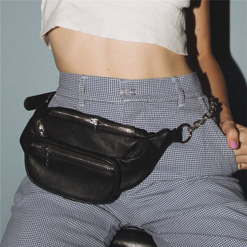 Saco de cinto bolsa de cintura feminina trending couro preto branco bolsa