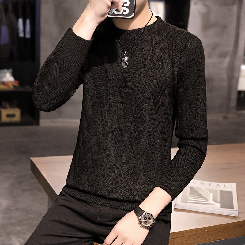 Varm tröja rutig långärmad pullover ml  xl 2xl 3xl tröjor o-ringad casual herr grå brun vit svart röd hel standard ull: Svart / Xxxl