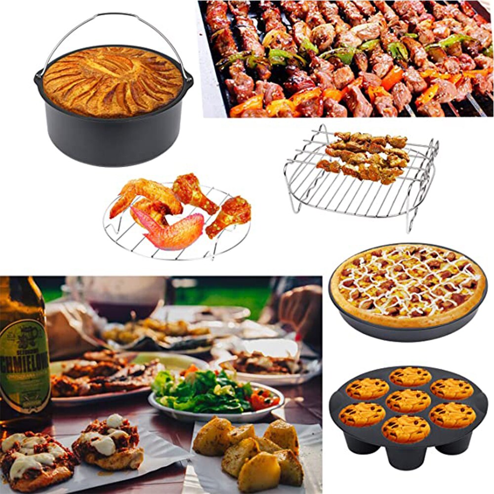 HA-Life 8pcs/set 7Inch Air Fryer Accessories Fit All Airfryer 3.7 4.2 5.3 5.8QT Kitchen Accessories Air Fryer Oven Set 2022
