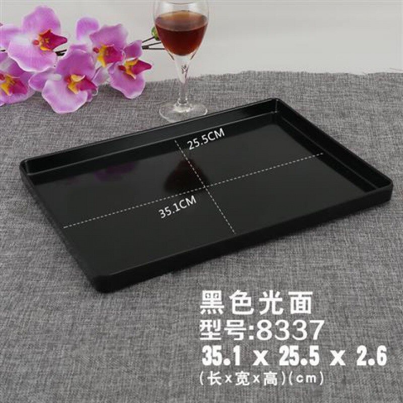 1Pcs Plastic Serving Tray Square Rectangle Breakfast Sushi Snack Bread Dessert Cake Plate with Easy Carry Grooved Handle