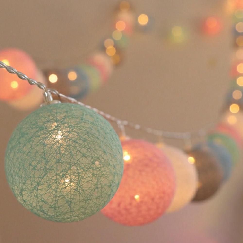 Guirlande lumineuse boules de coton, 2M, 20 pouces, pour noël, pâques, extérieur, fête, bébé, chambre d'enfant, décoration féerique
