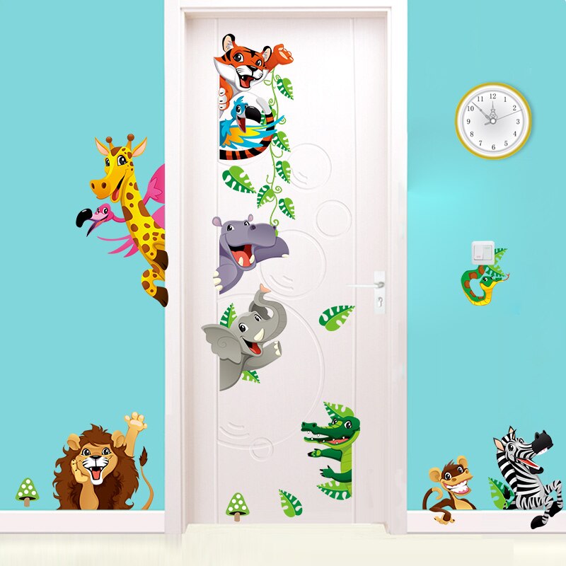 Cartoon Dieren Muurstickers Welkom Kinderen Mural Decals Voor Kinderen Kamers Baby Slaapkamer Garderobe Deur Decoratie: YELLOW