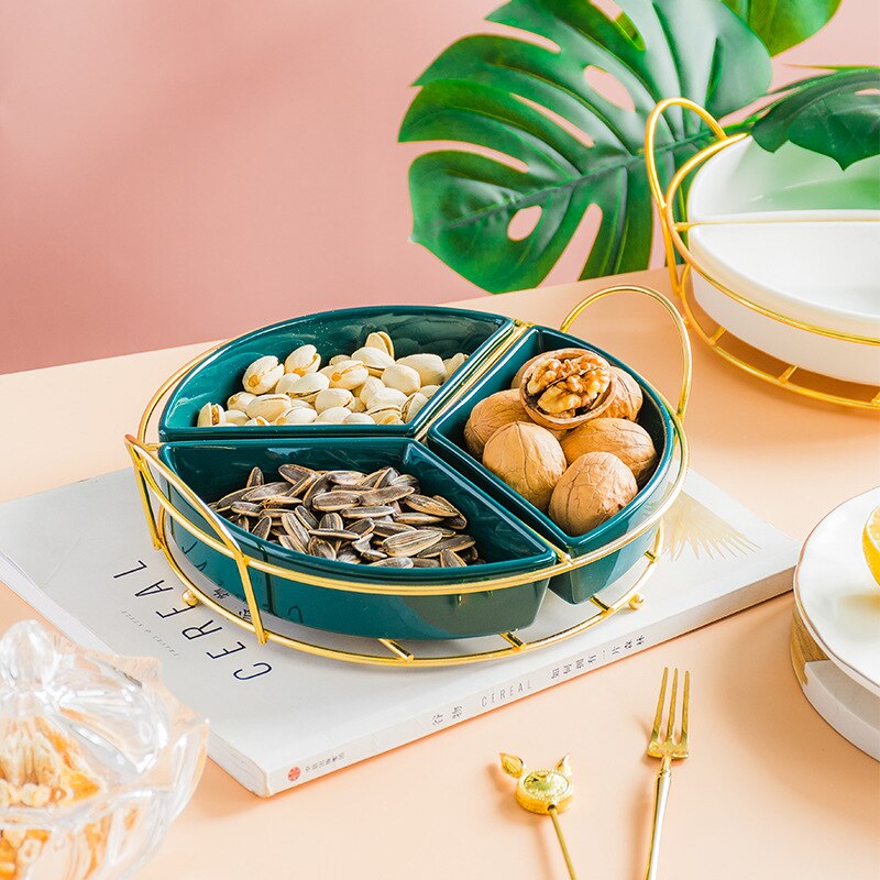 Northern European-Style Ceramic Fruit Dish Dried Fruit Box Hard Fruit Dish Seperated Platter Household Snack Dish Snack Plate