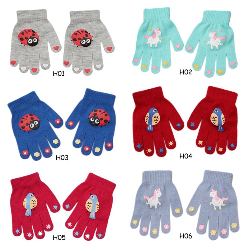 Cartoon Cute Unicorn Tiere Winter Baby Jungen Mädchen Gestrickte Handschuhe Halten Warme Handschuhe Voll Finger Handschuhe für 7-12Y Kinder