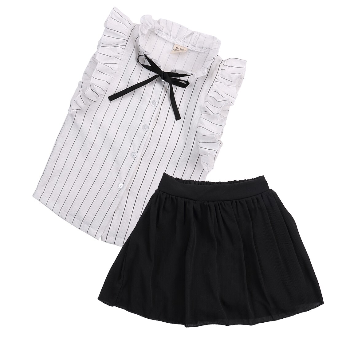 2 STUKS Set Meisjes Jurk Kinderen meisje gestreepte mouwloze Tops + solid Rok Outfits Kleding set: 6