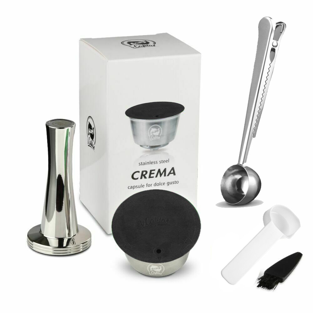 Reusable Coffee Capsule Cup Comaptible For Nescafe Dolce Gusto Lumio Refillable Filter Stainless Steel Body Original Lid: 1Capsu 1Tamper1Spoon