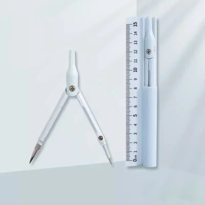 3-in-1 kompas geometrieset met liniaal potlood Kawaii multifunctionele tekening kompas wiskunde geometrie tool kantoor schoolbenodigdheden: Blauw