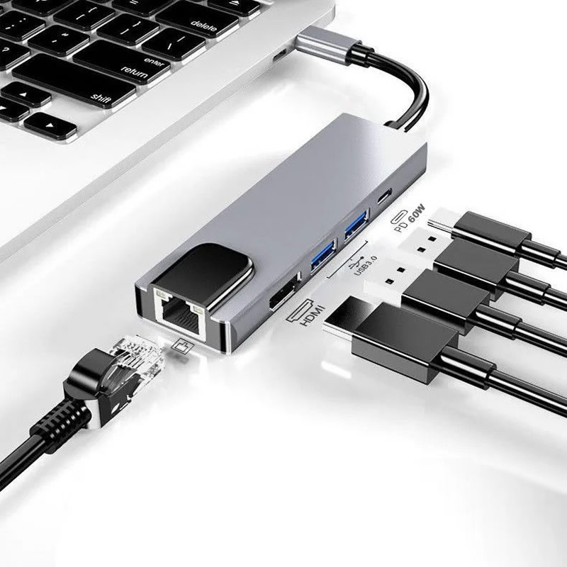 Usb C Hub Multipoort Adapter Met USB3.0 Pd Charger 4Khdmi RJ45 Ethernet Netwerk Adapter Voor Macbook Pro & Type C Windows Laptops