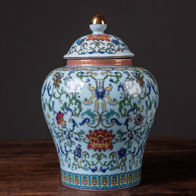 Moderne Rode Geschilderd Bloem Keramische Potten Opslag Grote Capaciteit Verzegelde Thee Blikken Gilded Porselein Ambachten Snoep Potten Woondecoratie: D