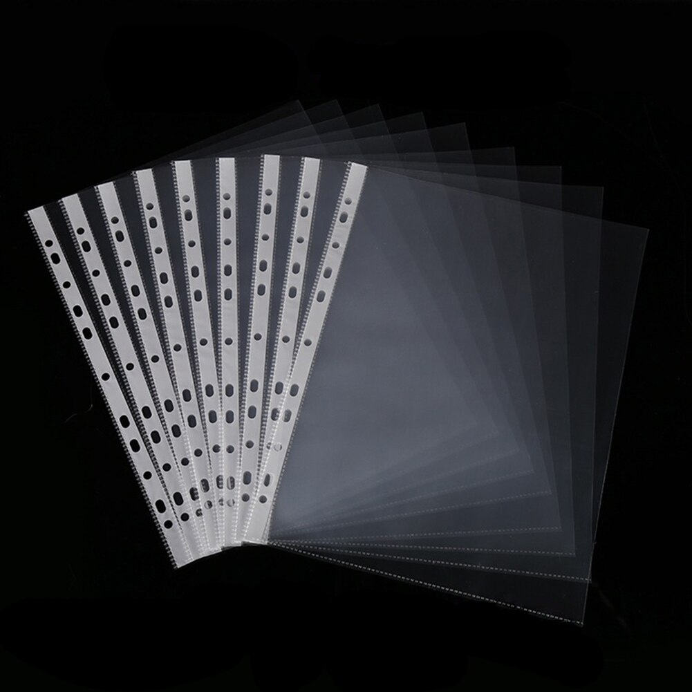 100Pcs A4 Plastic Punched Pockets Folders Filing 11 Holes Loose Leaf Documents Sheet Protectors Transparent Folder Bag