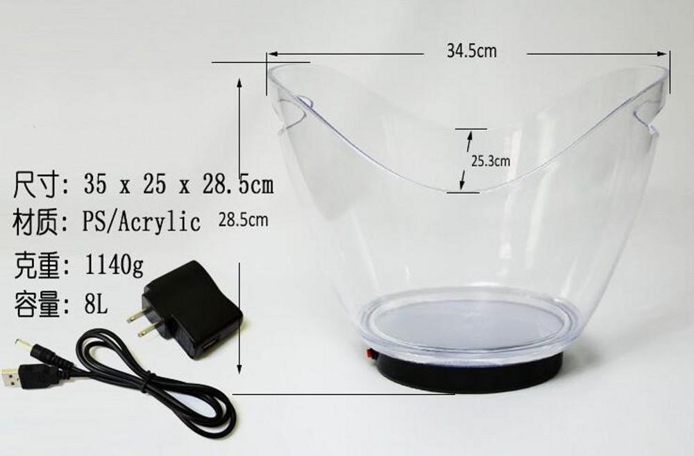 8L Rechargeable LED Ice Buckets clear Acrylic Barrel Luminous ICE Bucket Nightclubs Light Up Champagne Beer Buckets