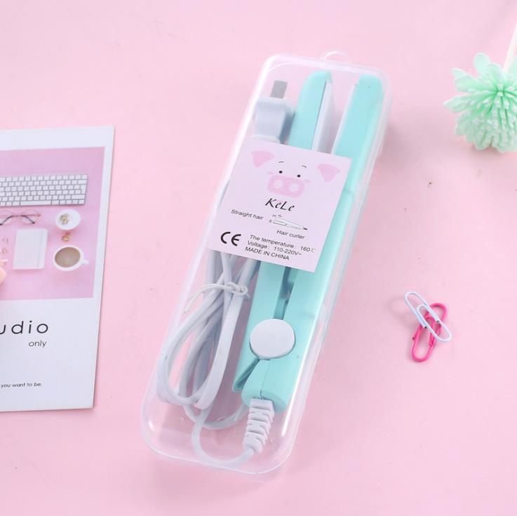 Mini fer à lisser électrique en céramique avec prise européenne,bigoudi, outils de mise en plis avec papillote, ,: green