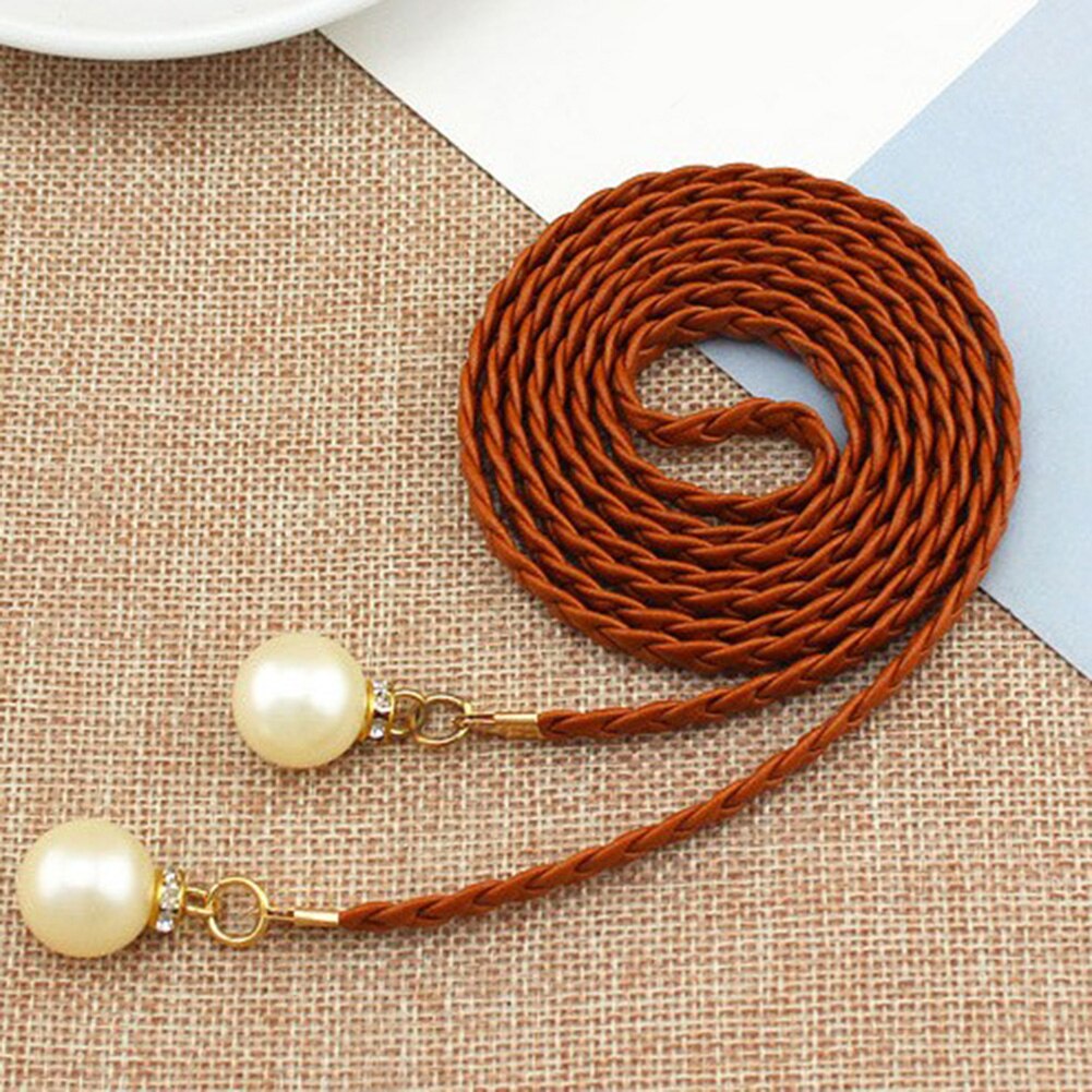 Thin Braid Women Belt Woven Tassel Pearl Waist Strap Boho Girls Waistband Waist Rope Waist Belts For Dress Accessories