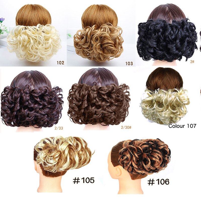 AOOSOO Short Curly Chignon Women's Synthetic Hair Bun Black Brown with Extension With Chignon Rubber band Combs in Hairpiece
