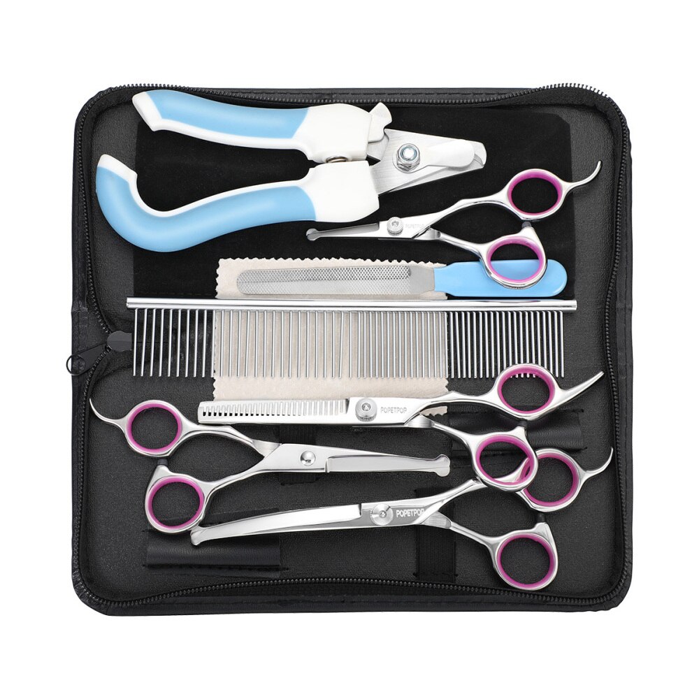 POPETPOP tijeras de peluquería canina Kit de servicio pesado de acero inoxidable tijeras de peluquería canina con seguridad punta redonda para Gato perro: Default Title