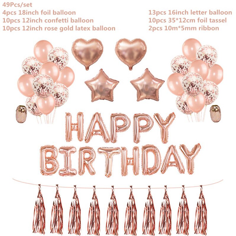 1Set Happy Birthday Decoration Balloons Rose Gold Letter Foil Ballons Kids Adult Birthday Party Decorations Globos Anniversary: Default Title