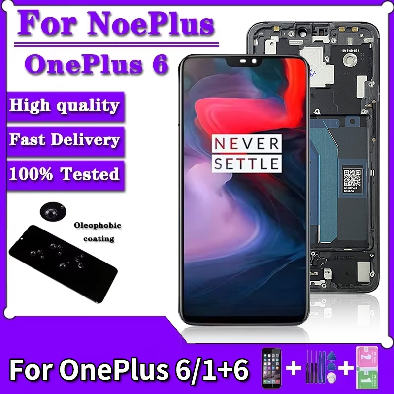 Prueba de 100% para Oneplus 6 LCD A6000 A6003 pantalla táctil digitalizador piezas de repuesto de montaje con marco para One Plus 6 LCD