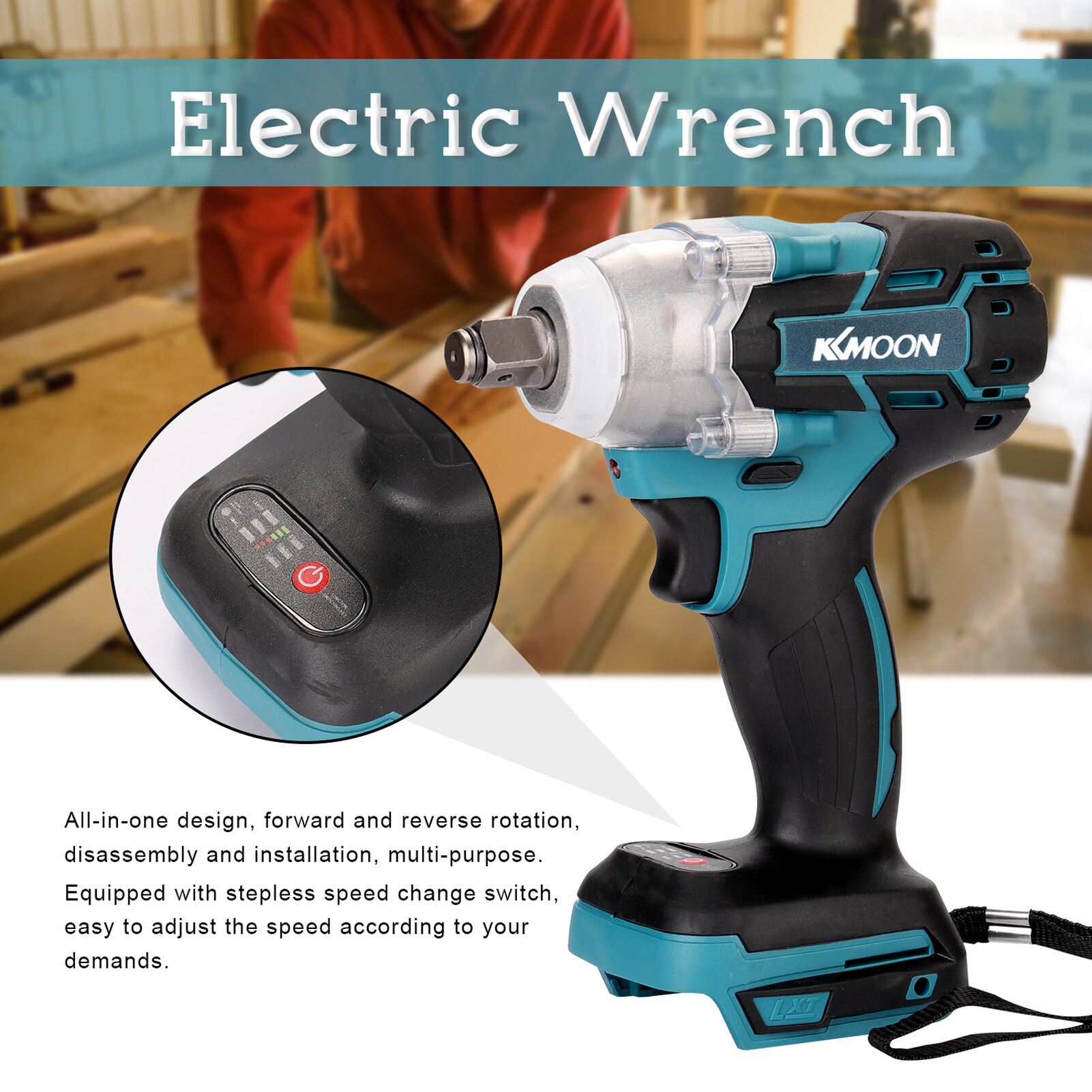 KKMOON 18V Brushless Cordless Electric Wrench Torque Impact Wrench Drill Tool Screwdriver Lithium Battery Wrench Charging Wrench