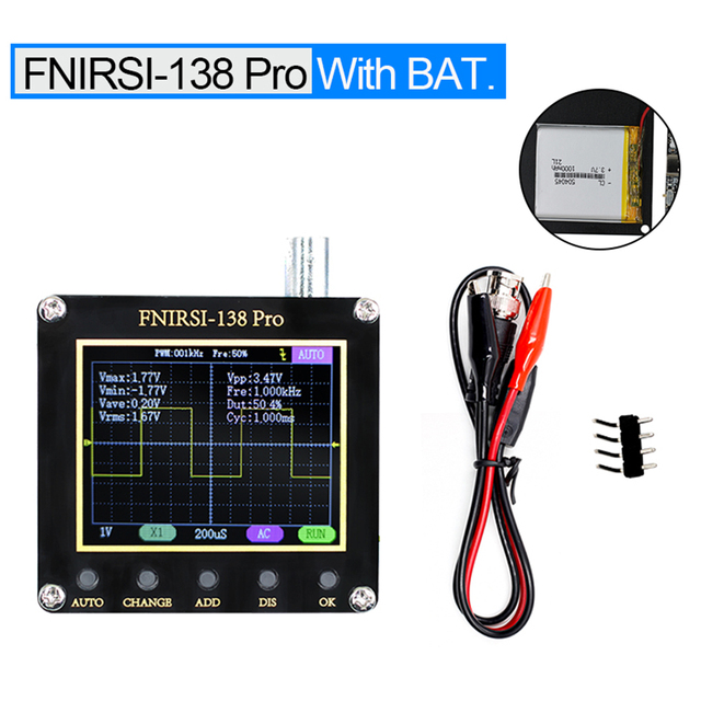 FNIRSI – Mini Oscilloscope numérique portable 138pro, pratique, avec 3 modes de déclenchement, un bouton, réglage automatique, mise à niveau du micrologiciel PWM: noP6100 withbattery