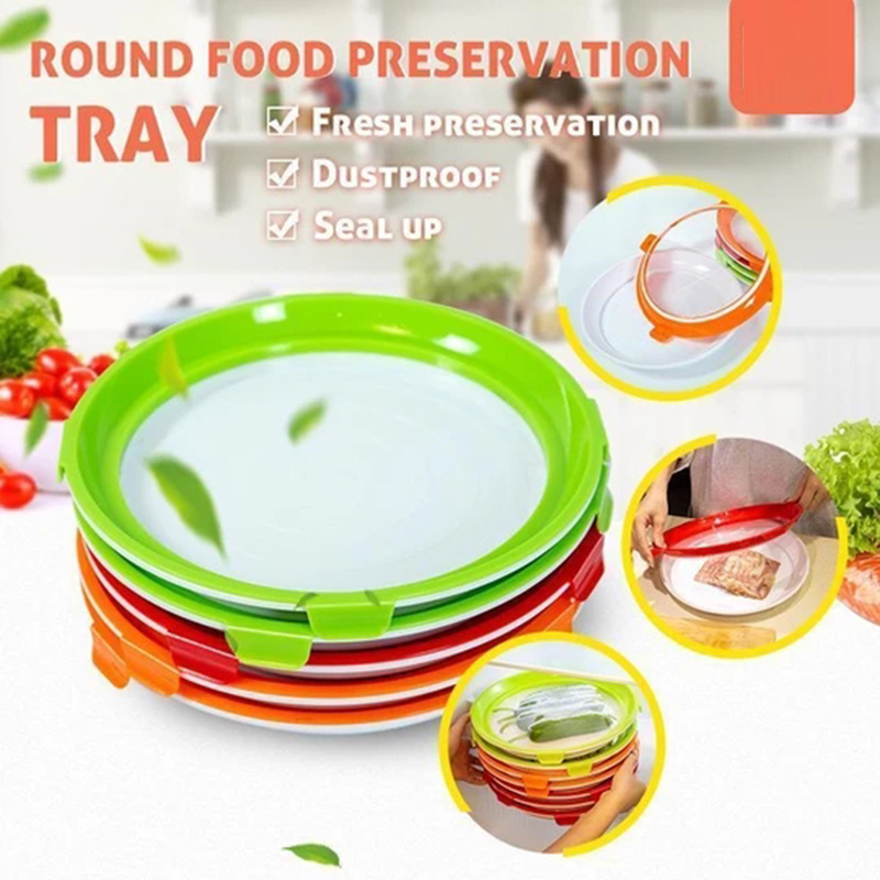 Round Clever Tray Food Preservation Tray Plastic Food Container Set Food Fresh Storage Serving Tray