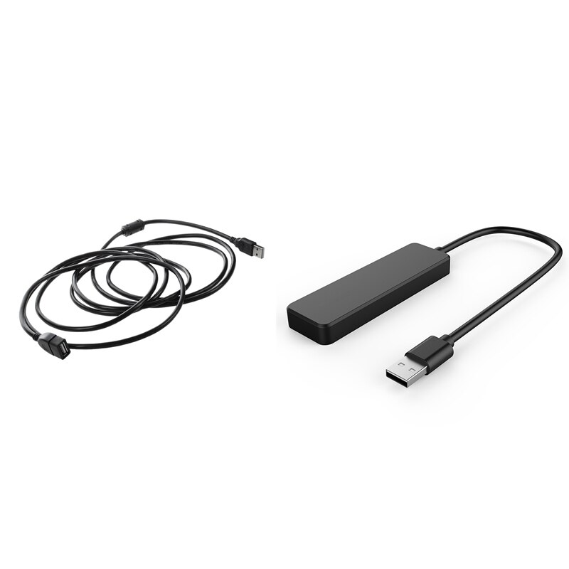 Ultra Slim USB Hub 4-Port USB 2.0 Hub Black & USB 2.0 a MALE to a FEMALE Extension Cable Cord Extender for PC Laptop Black