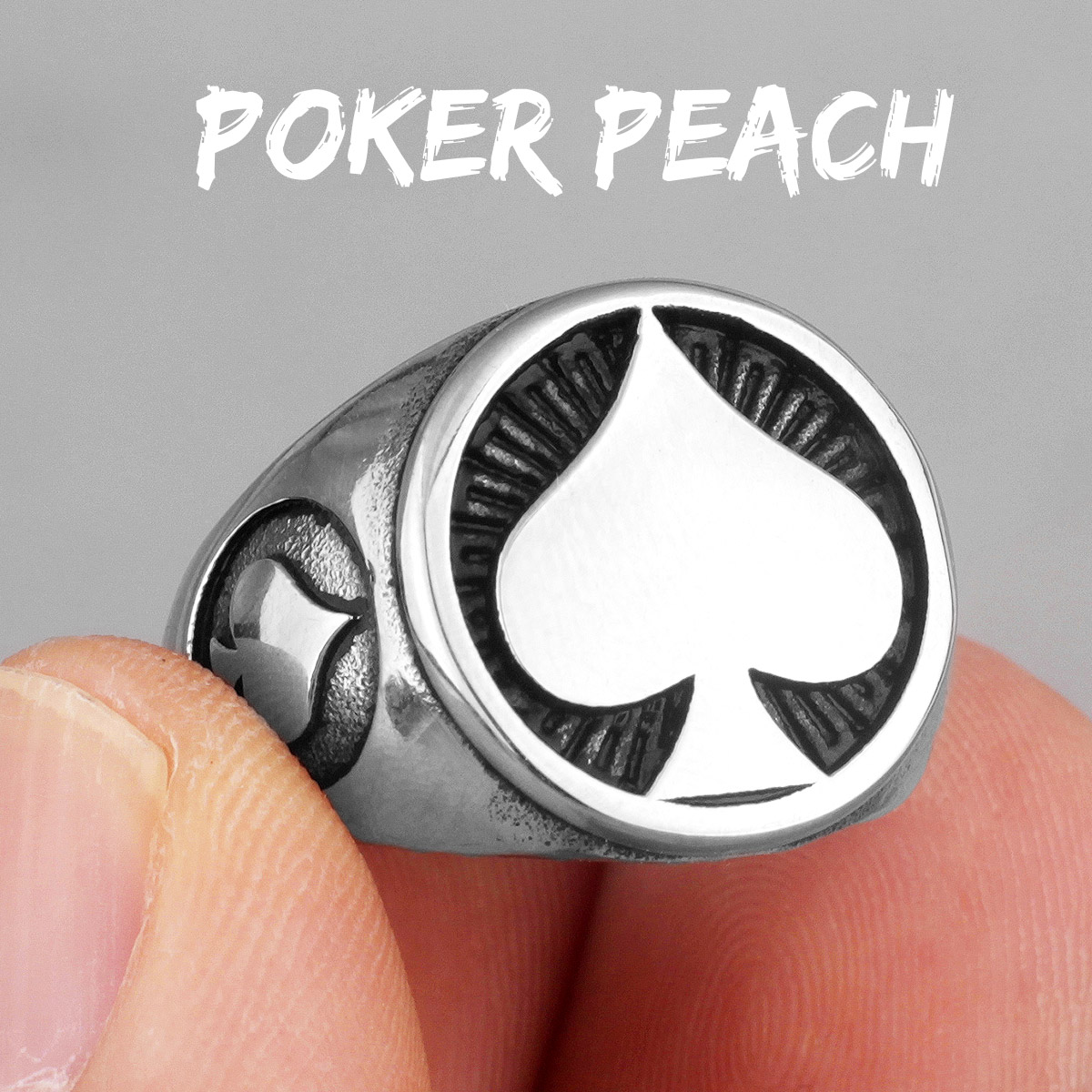 Anillos de acero inoxidable para hombre, sortija de póker de buena suerte, Punk, Hip Hop, joyería única para novio y motociclista, al por mayor: 13 / R635-Silver