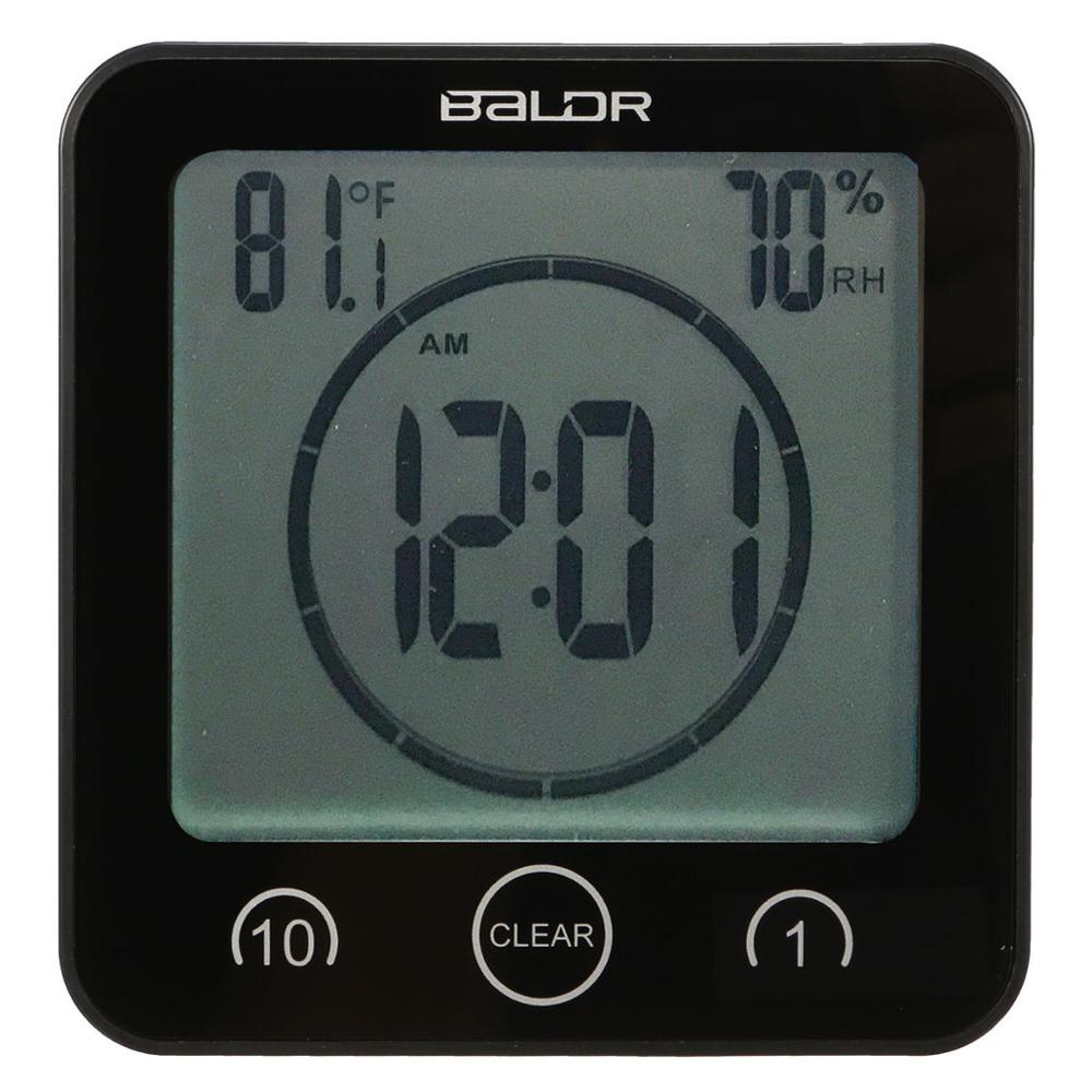 LCD numérique horloges murales étanche douche salle de bain mur aspiration horloge minuterie compte à rebours alarme temps température humidité mètre: Black 1