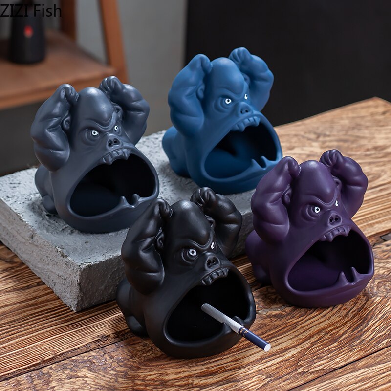Cute Cartoon Animal Ashtray Orangutan Anti-fly Ash Ceramic Household Living Room Large Capacity Car Ashtray Home Decor
