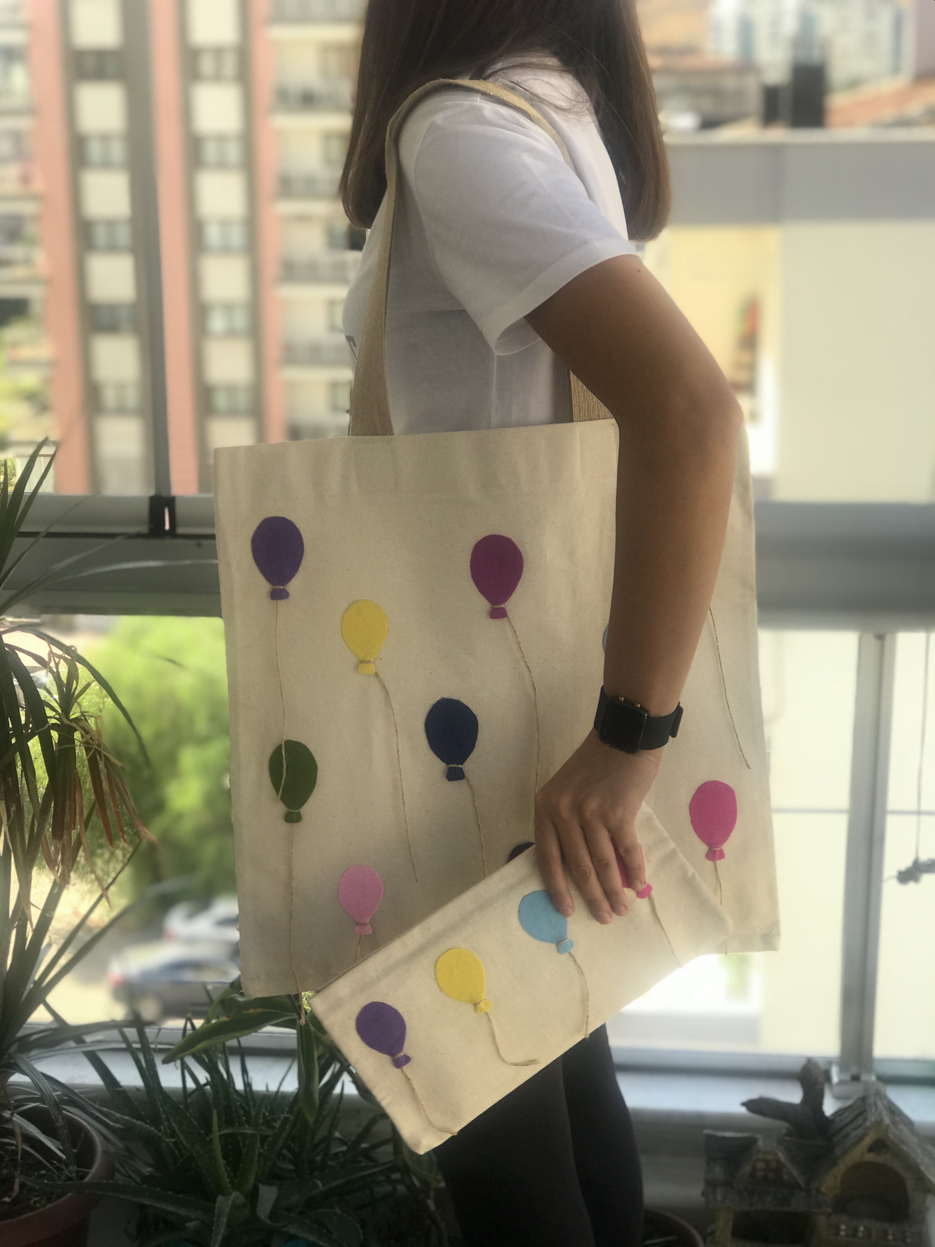 Kadın El Yapımı Tasarım Bez El Çanta Balon Modelli Günlük Plaj Alışveriş