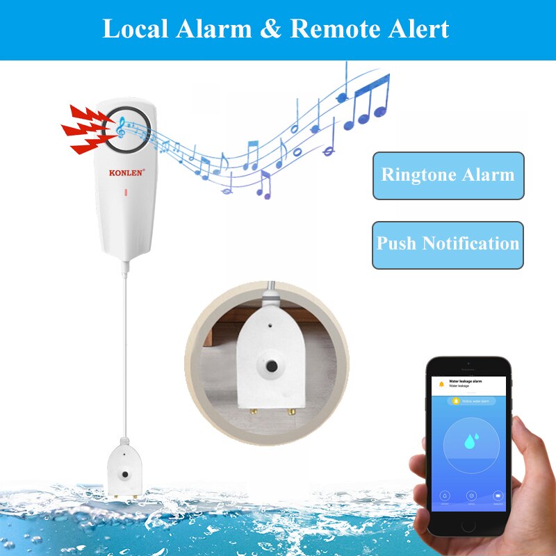 KONLEN WIFI Liquid Leak Sensor Wireless Water Level Detector Leakage Overflow Buzzer Tuya Smart Life APP Push Alarm Alerts