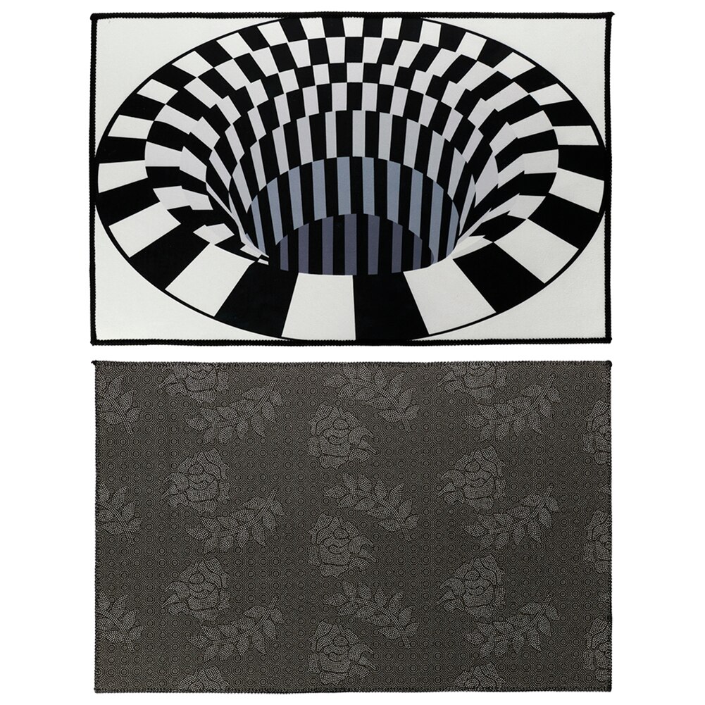 Boligindretning soveværelse tæpper sort hvidt gitter trykt 3d illusion vortex bundløs hul gulvtæppe skridsikker hallwaymat