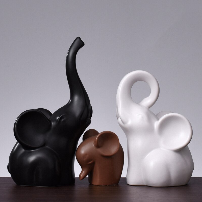 Nordic Style Elephant Statue Ceramic Couple Elephant Family Elephant Sculptures Home Decor Crafts GY05