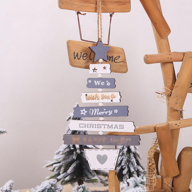 Wooden Christmas Tree Hanger Hanging Decoration DIY Christmas Pendants Wish You Merry Christmas Door Decor For Kids: 02