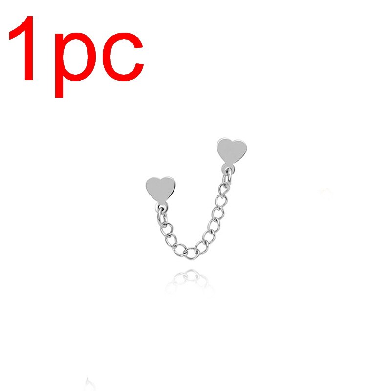 Korea Meisjes Kpop Mode Roestvrij Staal Stud Oorbel Liefde Hart Ketting Dubbele Oor Gat Oorbellen Punk Oor Piercing Sieraden: silver