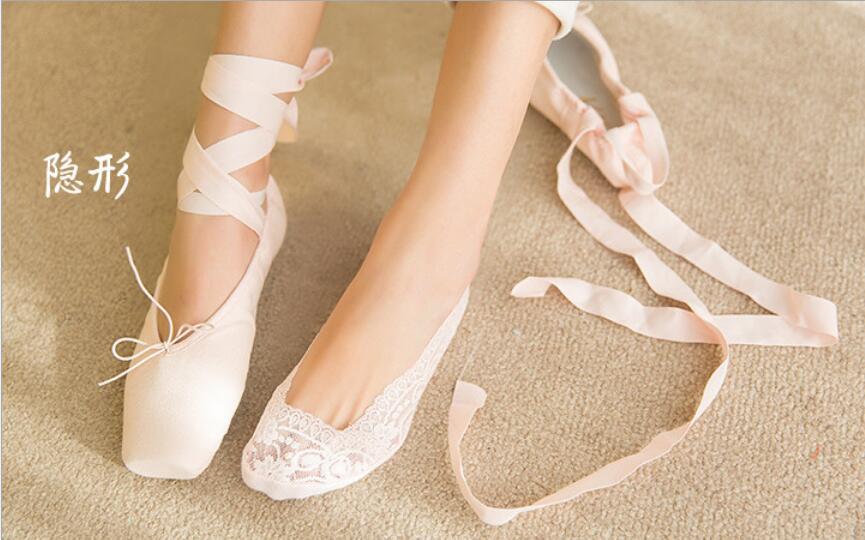 Ladies yoga spets strumpa tofflor dans osynliga sport båt strumpor för kvinnor, topp: 4