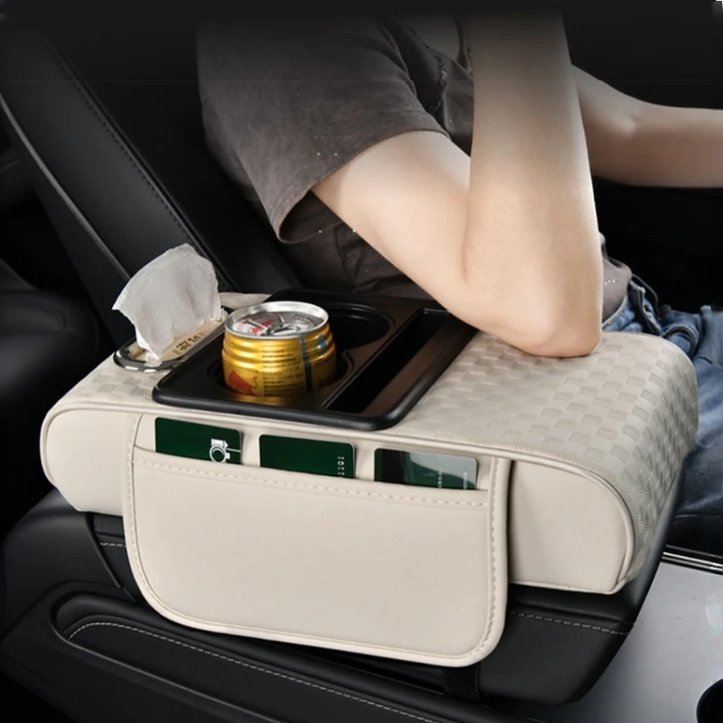 1pc PU Leder Auto Mittelarmlehne Kasten Kissen mit Doppel Lagerung Taschen, Universal- Höer Pad Auto Innen Zubehör