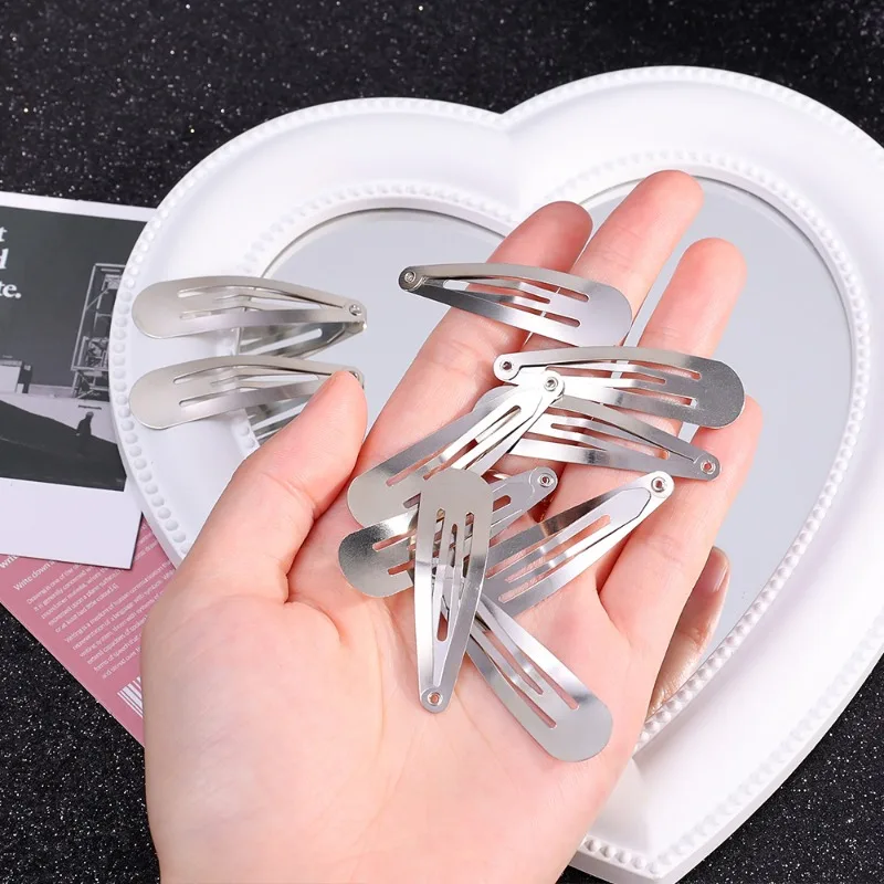 50pcs Y2K Silver Hair Clips BB Snap Clip Hairpins Base for DIY Handmade Barrettes Styling Tools Women Girl Hair Accessories