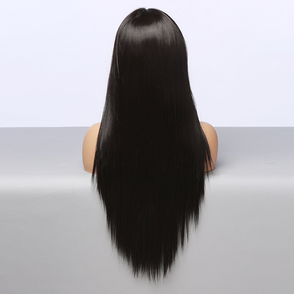 ALAN EATON Middle Part Cosplay Black Lace Wigs for Women Natural Long Straight Synthetic Lace Front Hair Heat Resistant Fiber