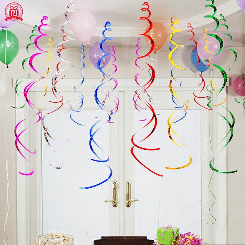 6Pcs Halloween Decoration Ribbon Metallic Ceiling Hanging Streamers Swirl Sparkling Spiral Ornament For Wedding Birthday Party