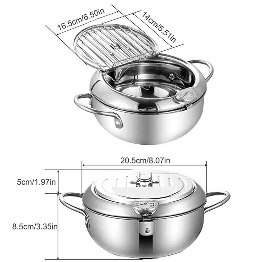 Japanse Friteuse Met Thermometer En Deksel 304 Rvs Keuken Tempura Friteuse Friteuse Friteuse Zonder Olie Koekenpan Friteuse