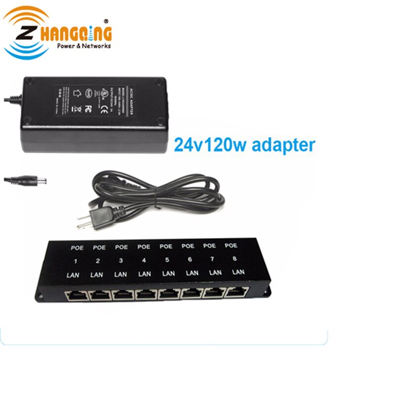 802.3af/at Passive PoE Injector 8 Port Patch Panel With 24 Voltage 120 Watts Power Supply