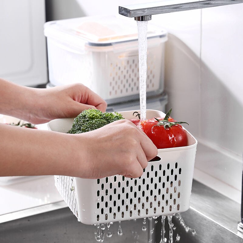 3PCS Kitchen Storage Basket Container Refrigerator Storage Box Fridge Fresh Kitchen Organizer Vegetable Fruit Boxes Drain Basket