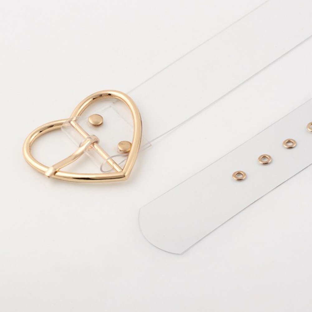 Clear Heart Belt Women Simple Plastic PVC Transparent Dress Belts For Jeans Metal Pin Buckle Trouser Waistband