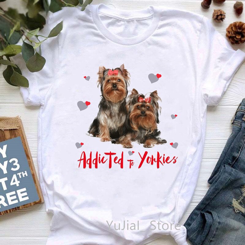 I Love My Yorkies Animal Print Tshirt Dameskleding Honden Lover Kawaii Kleding T-shirt Femme Harajuku Shirt Korte Mouw tops