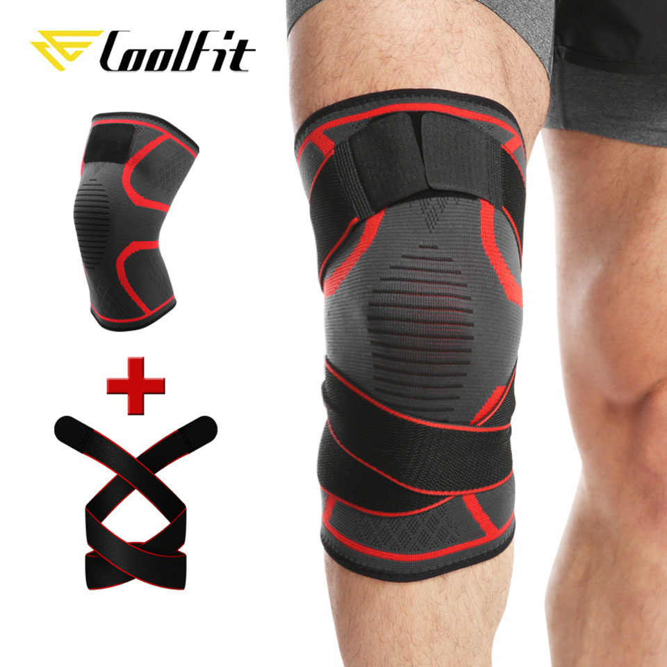 CoolFit 1 Pair Knee Brace Compression Sleeve with Strap for Best Support & Pain Relief for Meniscus Tear, Arthritis, Basketball