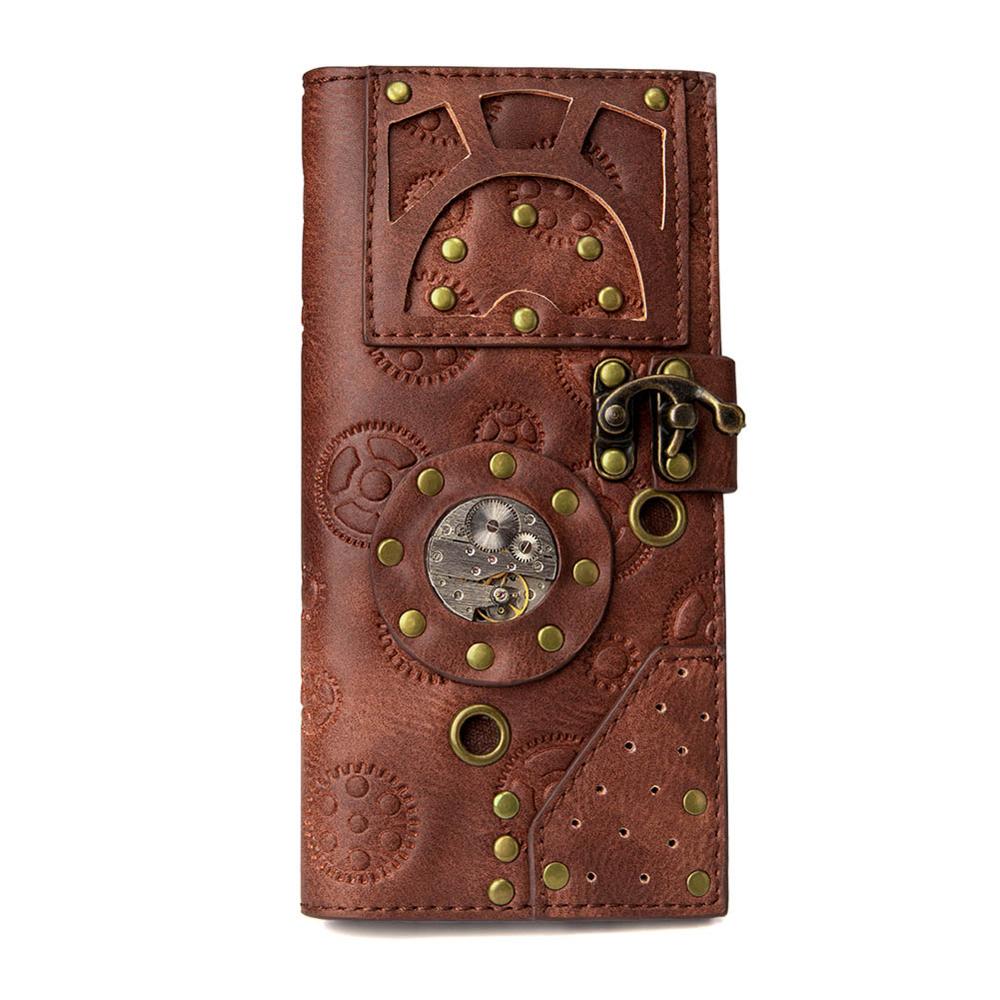 Steampunk dames portemonnee met lange print, versnellingen, leren dames portemonnee met gesp en klinknagel, portemonnee met europese kaarthouder, tas voor mobiele telefoon: Default Title
