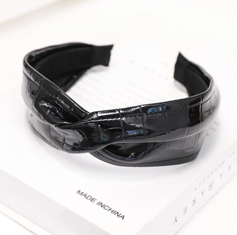 Vrouwen hoofdband kunstlederen haarband brede zijkant kruisknoop hoofddeksel volwassen haaraccessoires: Zwarte haarband