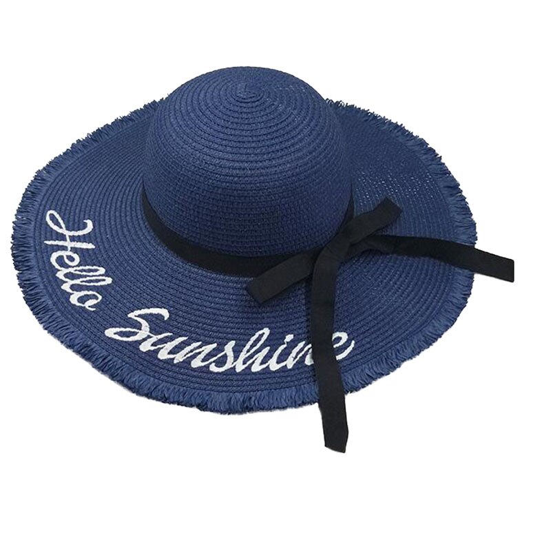 summer Hello Sunshine Sequin letter wide brim sun hats for women Beach vacation girls straw hat