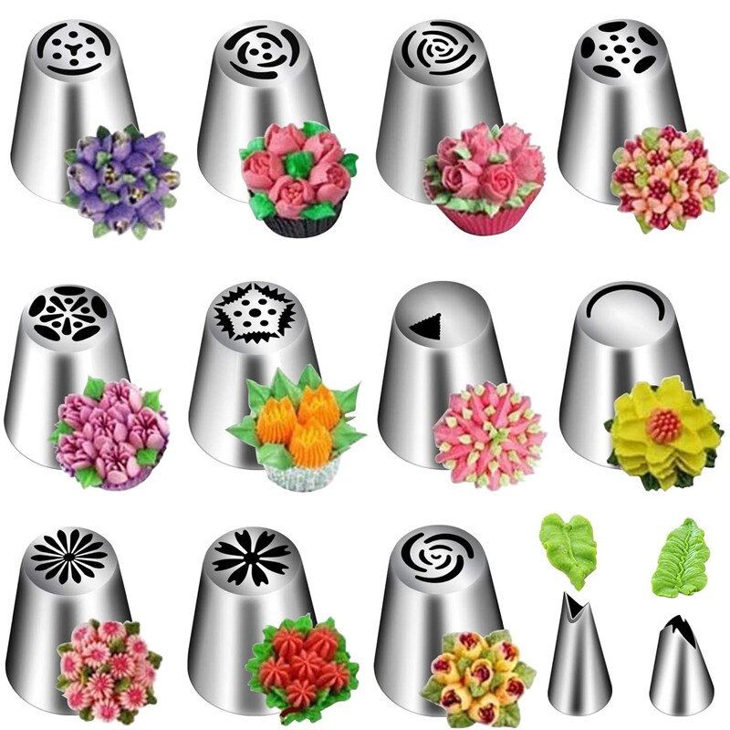 29 Pieces Russian Piping Tips Set Cake Decorating Supplies Kit Flower Frosting tips 16 Icing Nozzles 2 Couplers Pastry Bags